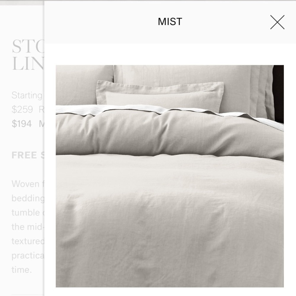 Restoration Hardware grey “mist” linen duvet cover